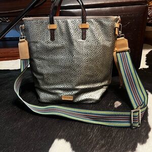 Consuela Metallic Textured Bag with Colorful Strap